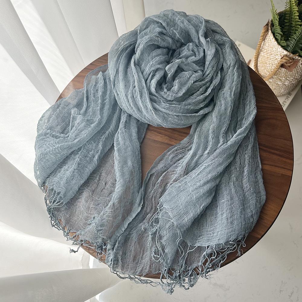 Bufanda de Lino para Mujer - Chal Ligero de Algodón y Lino de Color Sólido con Borlas, Estilo Bosque Artístico, Protección Solar, Moda Japonesa Coreana.