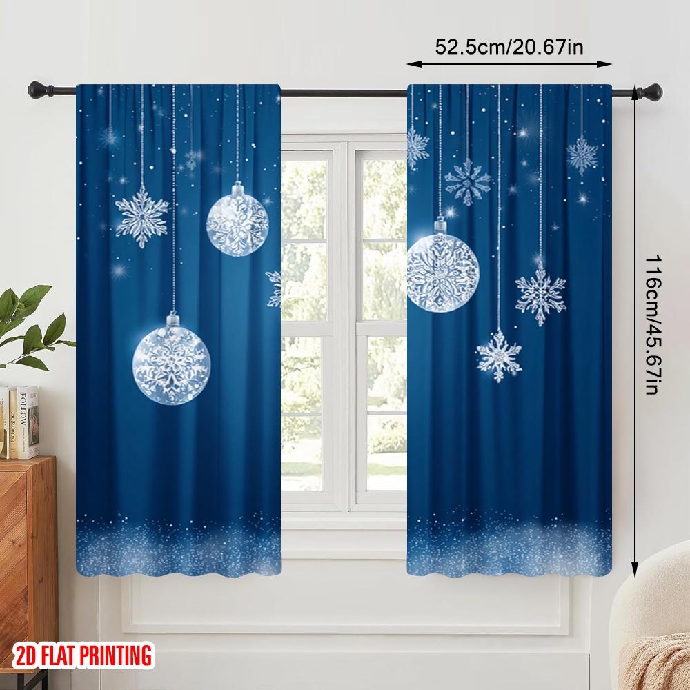 2pcs,2D Plane Printing Creative Curtains White Snowflake Durable Polyester (without Rod) Decorations Outdoor Perfect for