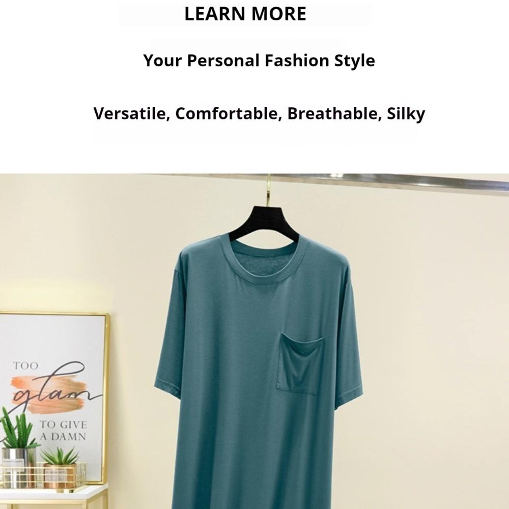 Men's Sleep Dress Modal Robe - Plus Size Loose Fit Short Sleeve Summer Bathrobe, Lightweight Mid-Length Nightwear