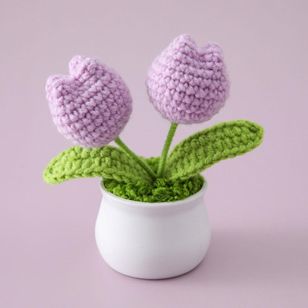 DIY Handwoven Mini Potted Flower Rose Tulip Daisy Office Desktop Ornamental Plant Woolen Thread Finished Product Home Decoration