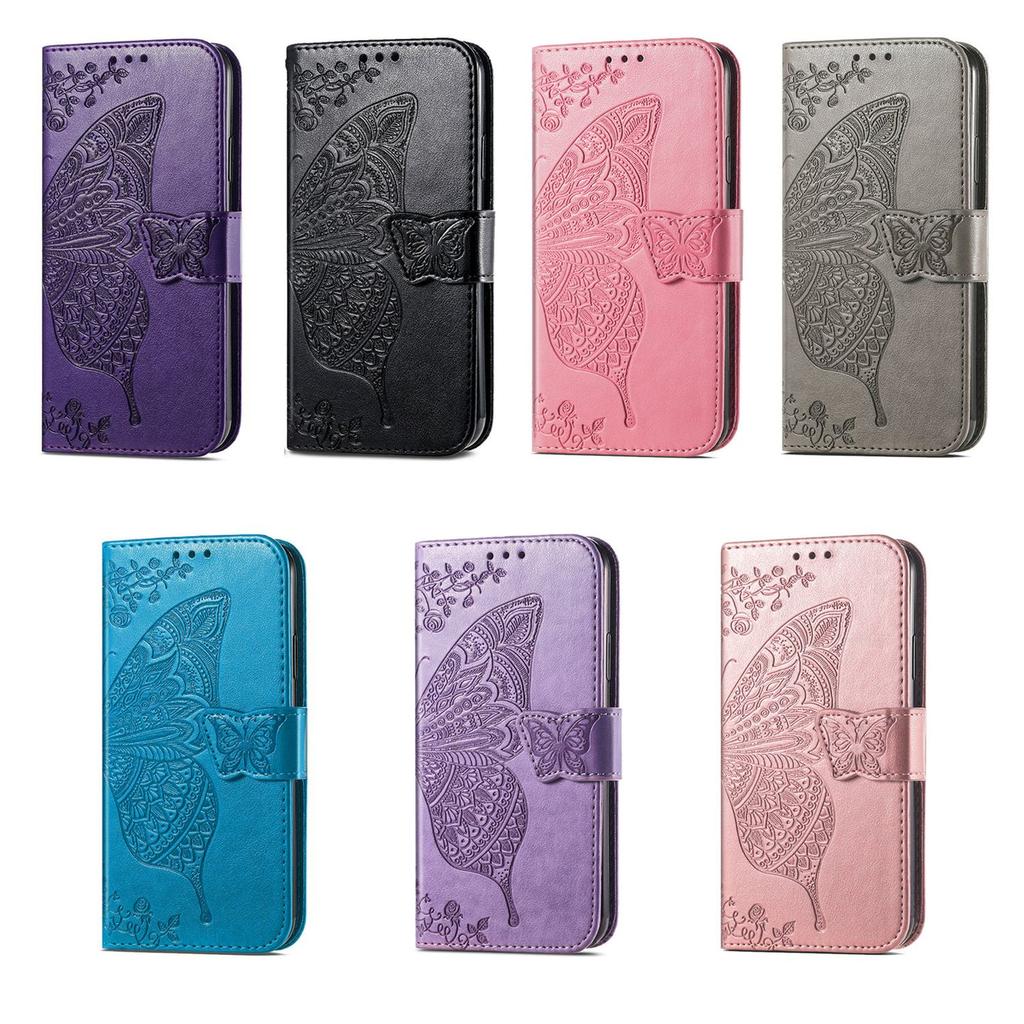 Butterfly Embossed Leather Wallet Flip Case for Samsung Galaxy S26 S25 S24 S23 S22 S21 S20 Ultra Plus FE Edge, Card Holder Cover