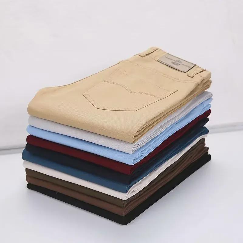 Pánské jarní/podzimní jednobarevné rovné kalhoty - Korejský styl, Slim fit, Velká velikost