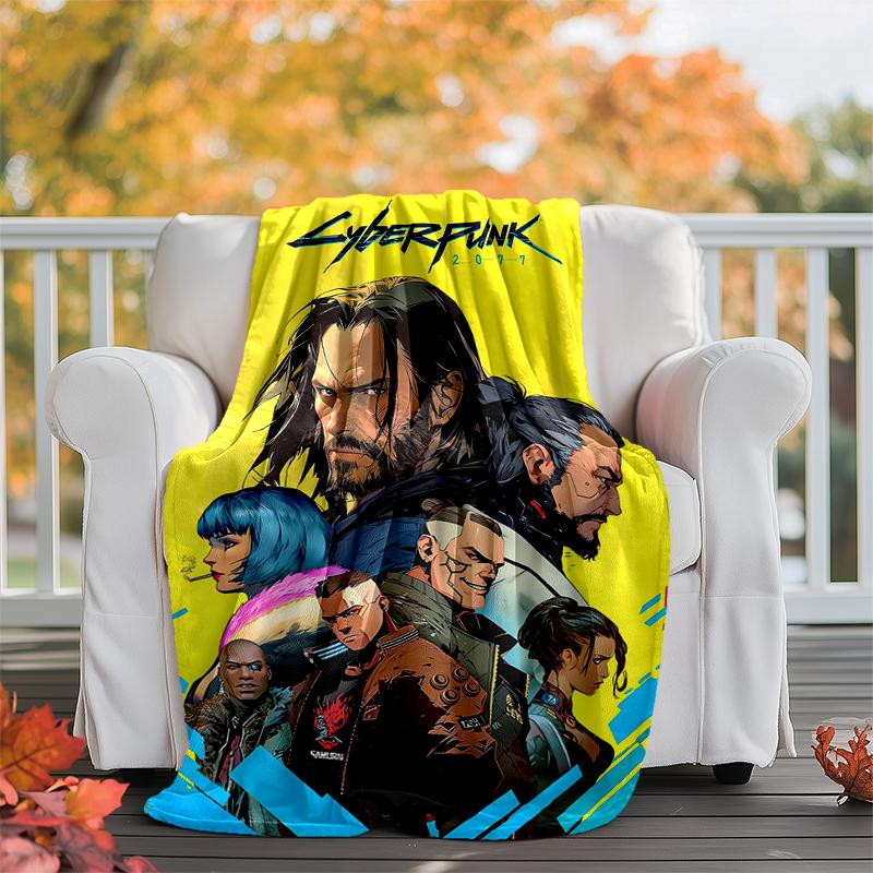 Cyberpunk Flannel Blanket Soft Warm All-Season Throw, Design for Camping, Car Travel, Hiking Sofa, Bed, Office Perfect Gift for Parties