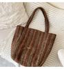 2026 New Ins Style Reversible Woolen Tote: Autumn/Winter Large Capacity Trendy Shoulder Shopping Bag