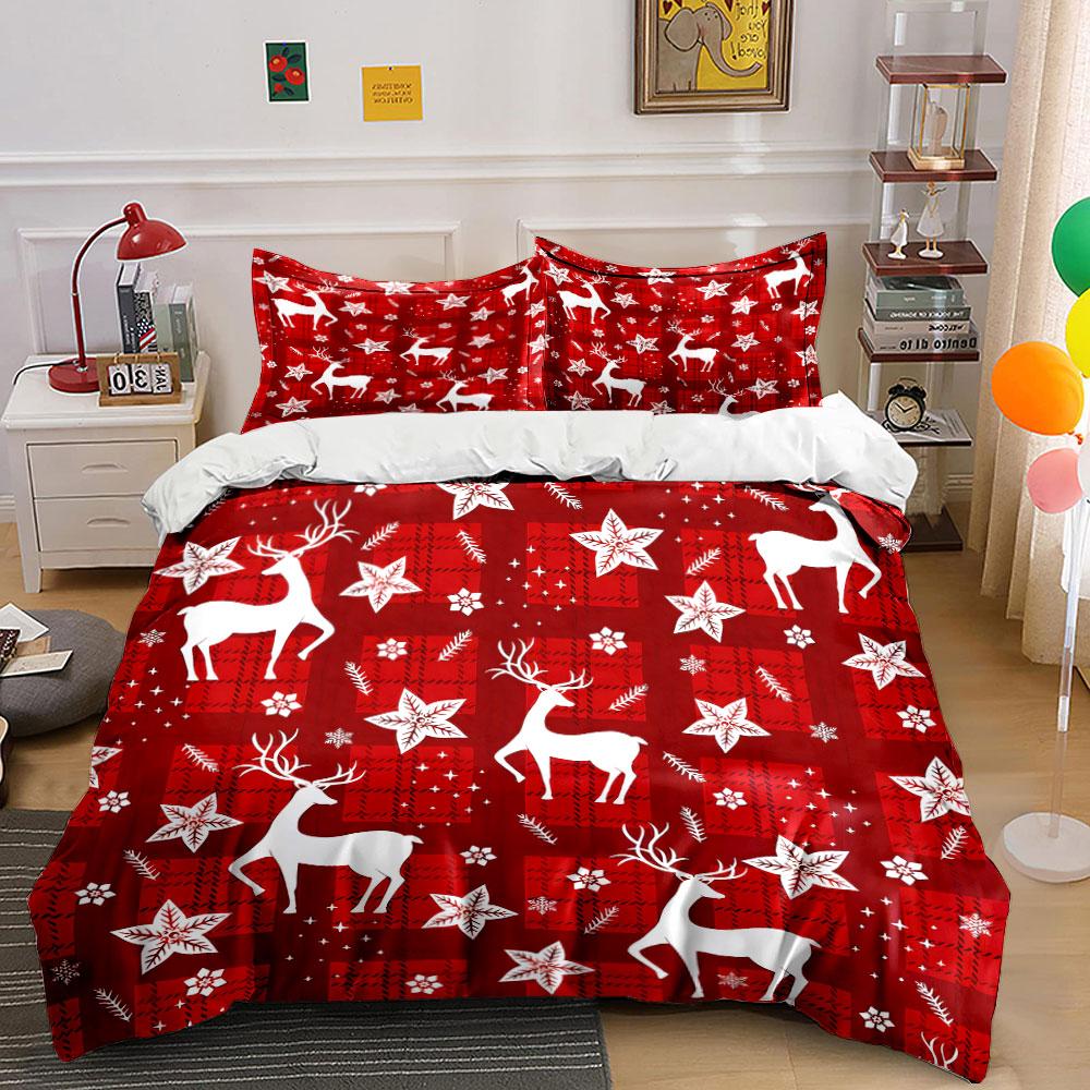 Festive Red Christmas Decor Theme Kid'S And Adults' Bedroom Decor, Exquisite Three-Piece Bedding Set Gift