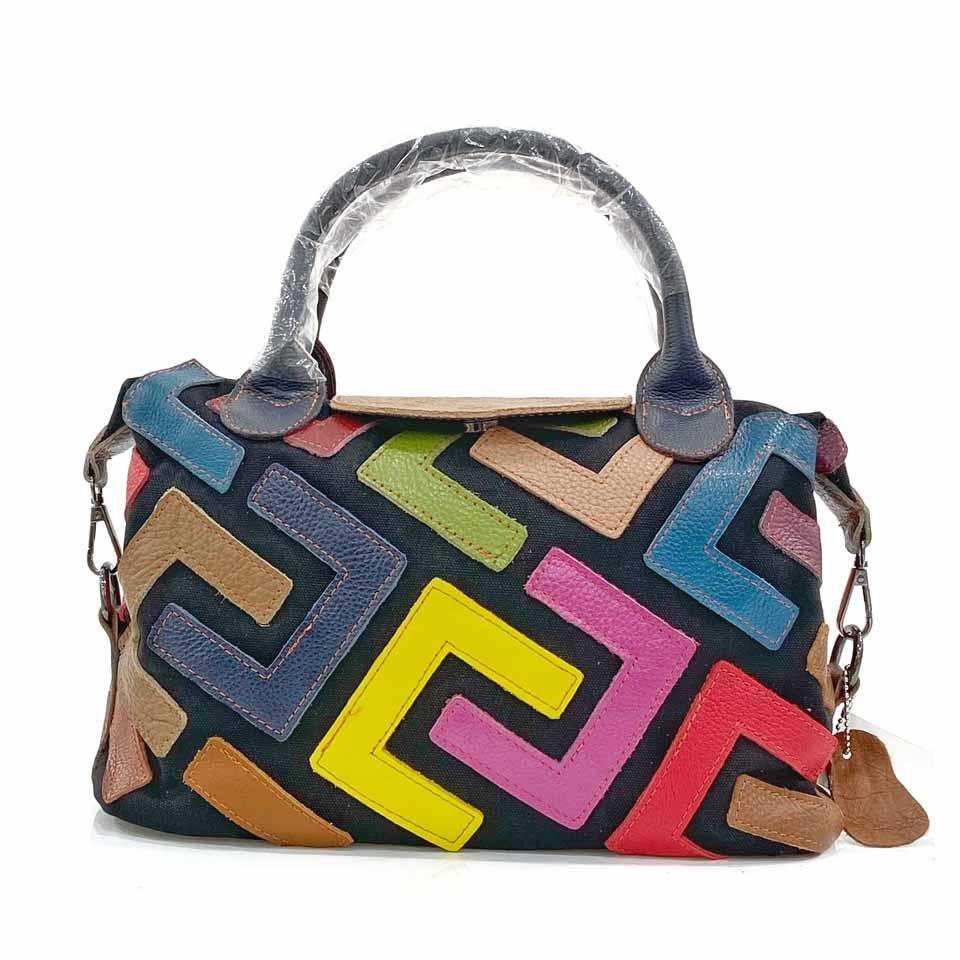 Bag Geometric Splicing Cowhide Handbag Messenger Bag Women'S Bag High Texture Shoulder Bag