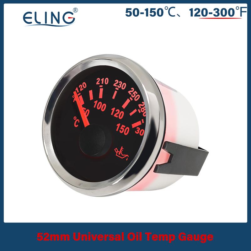 ELING 52mm (2'') Engine Oil Temp Gauge Temperature 50-150℃ with Red Backlight for Motorcycle Truck Vessels 12V 24V