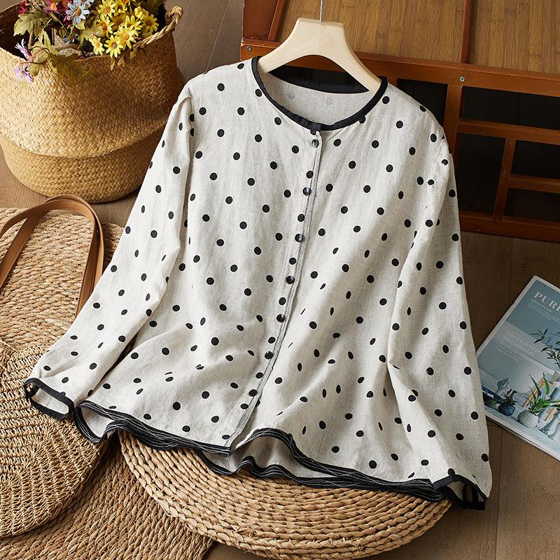 Women s Plus Size Retro Polka Dot Cardigan - Casual Loose Fit Long Sleeve Shirt M