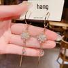Zircon Flower Tassel Earrings, Korean Style, S925 Silver Needle, Slim Face Design