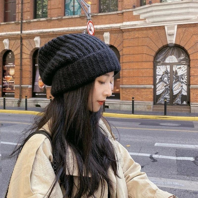Wool Hat Female Autumn and Winter Knitted Hat Warm Ear Protection Big Head Loose Pile Hat Women