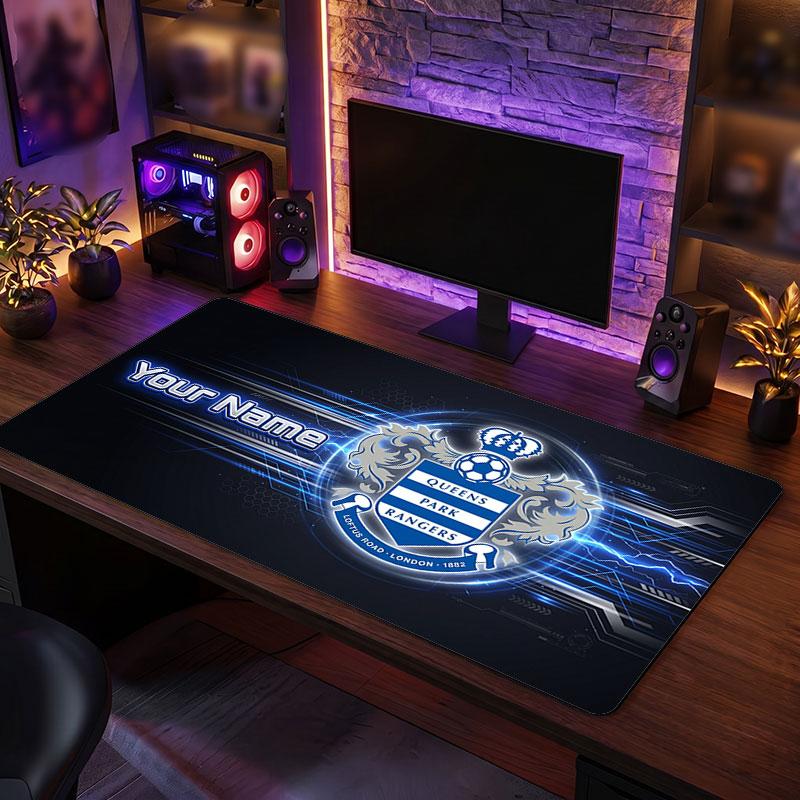 Queens Park Rangers Custom Large Mouse Pad, Personalized Name Text Print, Football Logo Non‑Slip Desk Mat Gaming Gift