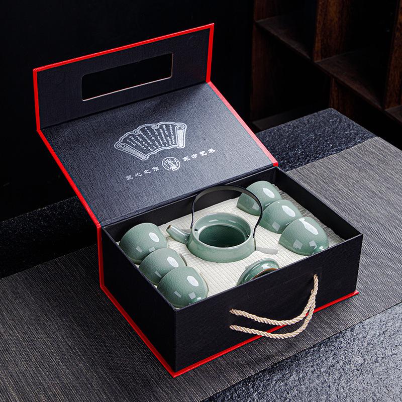 Ceramic Kung Fu Tea Set Gift Business Gift Set Ge Kiln Ru Kiln One Pot Six Cup Gift Box Ice Cracked Glaze