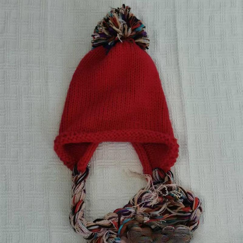 Herbst und Winter Bunte Quaste Pullovermütze für Damen Koreanischer Stil Vielseitig Große Wollkugel Handgefertigt Geflochten Gestrickte Wollmütze
