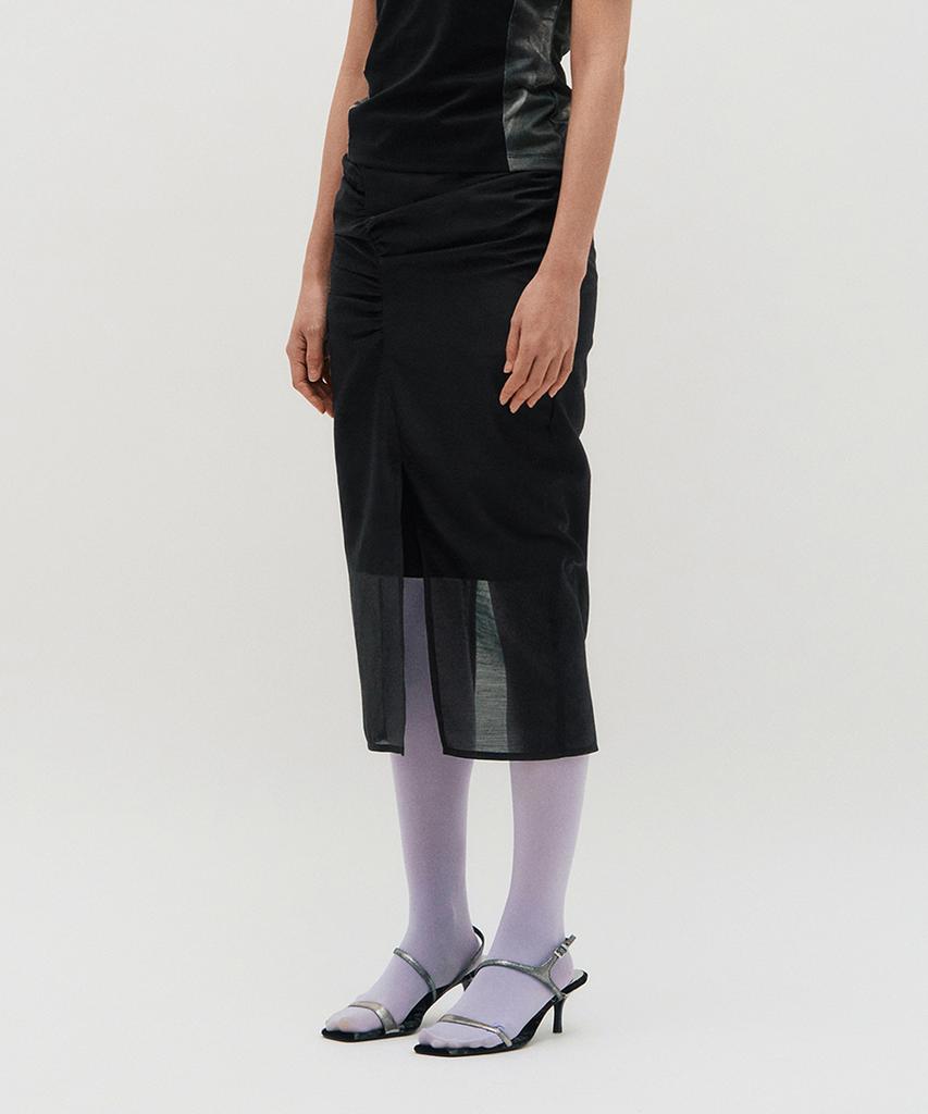 Kimjisu Sheer Shirring Slit Skirt _ Black