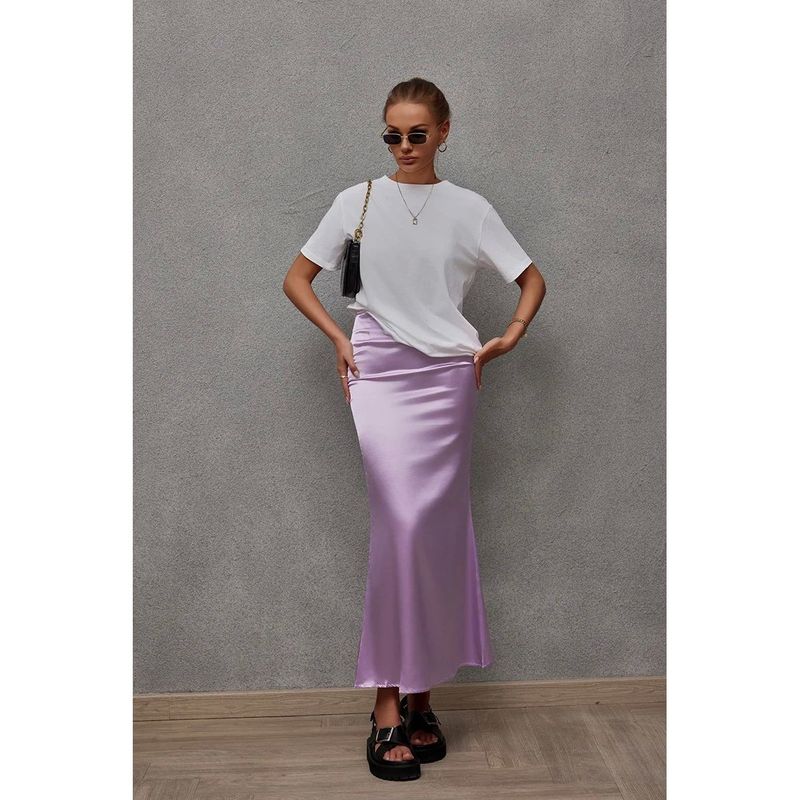 Solid Color Fish Tail Wrapped Hip Skirt Pure Color Fishtail Sheath Skirt