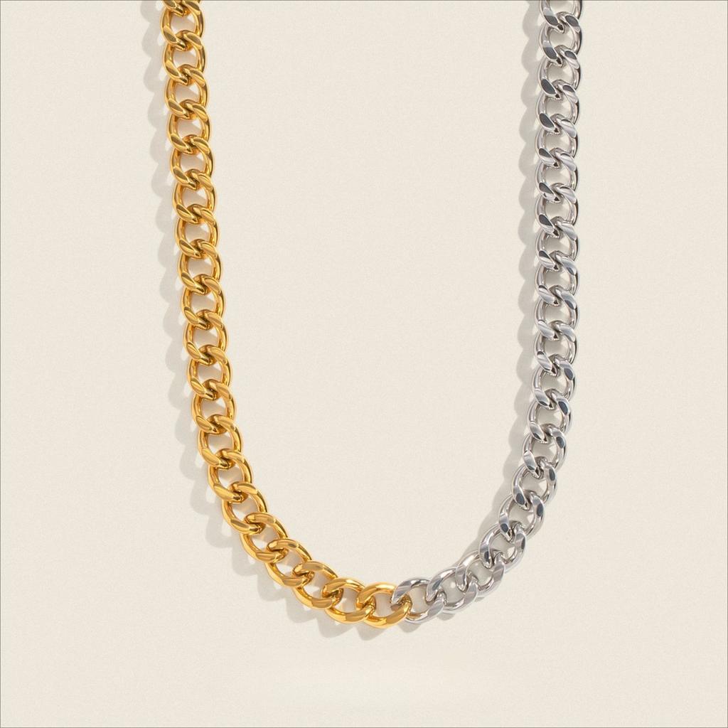  Minimalist 18K Gold Plated Stainless Steel Color Blocked Necklace for Women Chain Fashion Exquisite Jewelry Gift