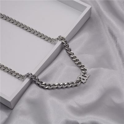 Letter Titanium Steel Cuban Chain Tide Cool Personality Bouncy Necklace Men's and Women's Collarbone Chain Simple Fashion Accessories Student Ins