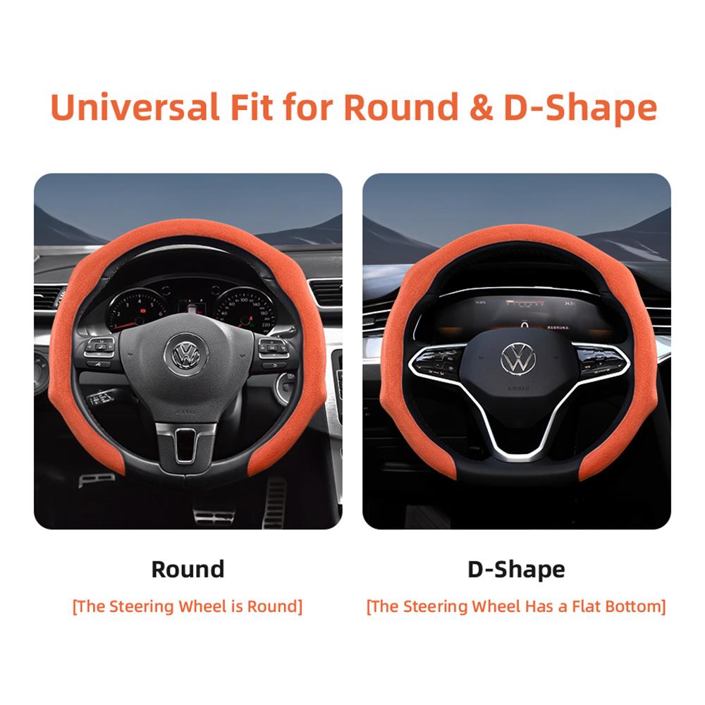Suitable for Volkswagen Premium Suede Snap-On Steering Wheel Covers, Non-Slip and Durable, Available for D-Shaped Steering Wheels, Compatible