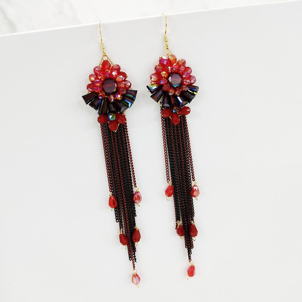 Jingqi Jewelry, Exaggerated Personality Long Earrings Temperament Handmade Earrings Women'S Bohemian Fringed Flower Earrings