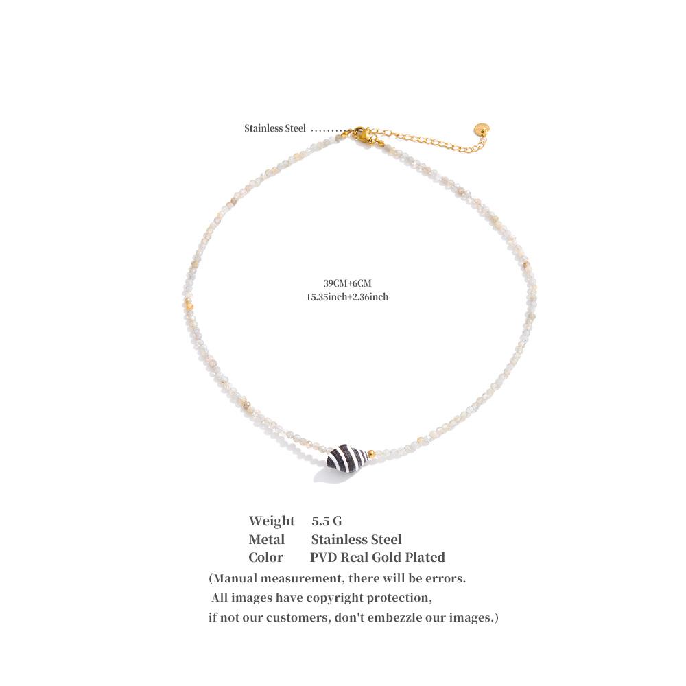 Yhpup Edelstahl Muschel Anhänger Halskette Handgefertigter Schmuck Weiß Grau Kristall Perlenkette Sommer Halsband Günstiger Schmuck