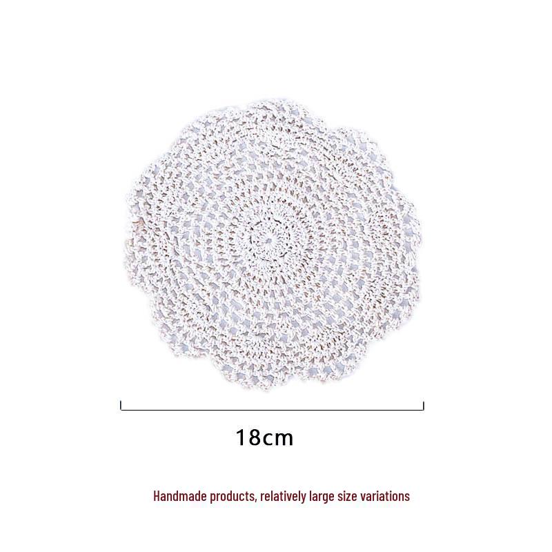 Beige Hand-Crocheted Cotton Fabric Insulation Coaster & Placemat with Large Hollow Lace Design