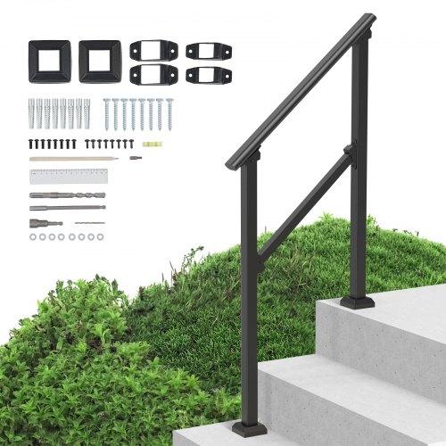 VEVOR Handrails for Outdoor Steps, 2-3 Step Stair Hand Rail Kit, Transitional Carbon Steel Railings with Installation Kit, Stair Rails for Seniors
