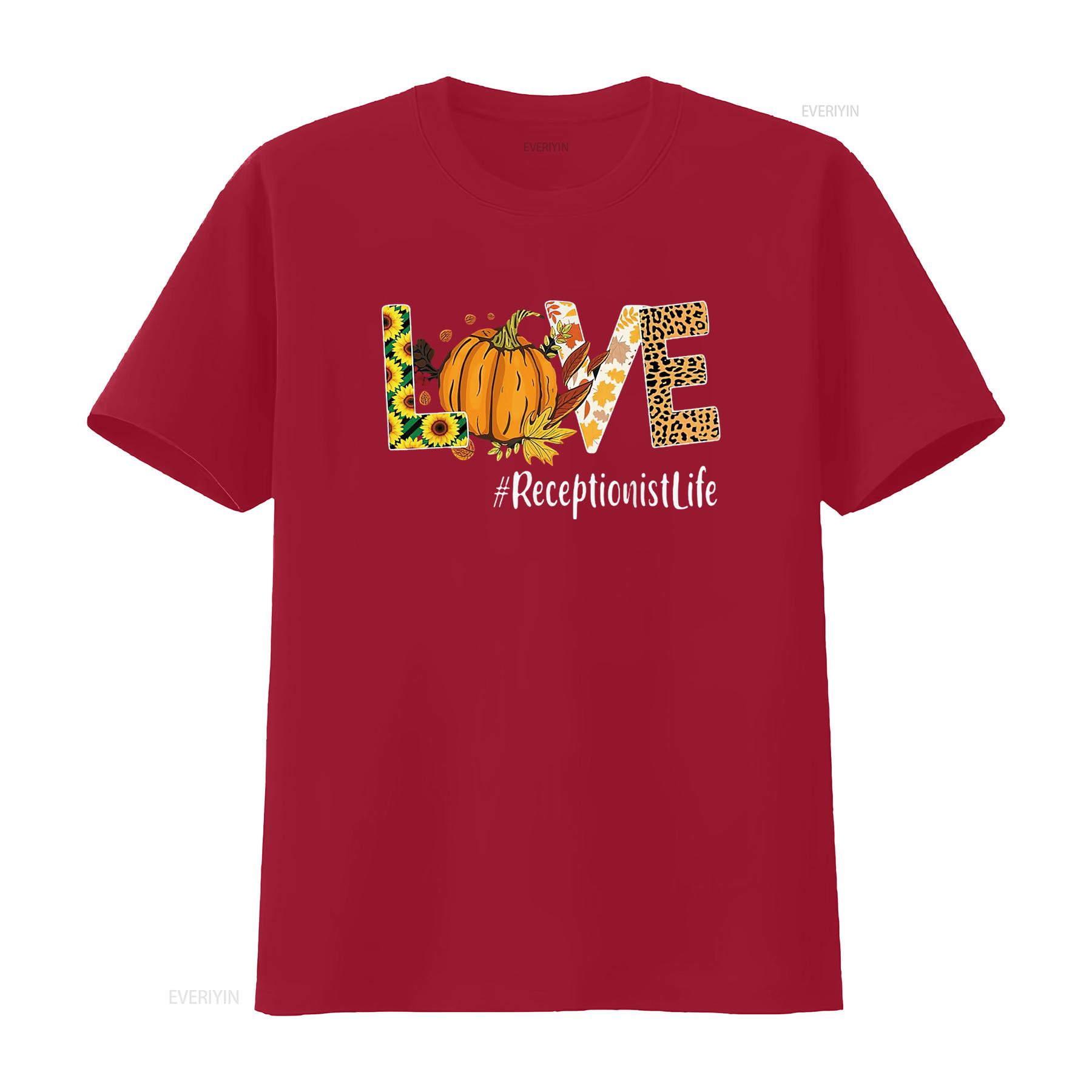 Mens Receptionist Love Fall Pumpkin leopard Halloween Autumn T Shirt Black vintage Washed Stretched Soft streetwear Unisex S