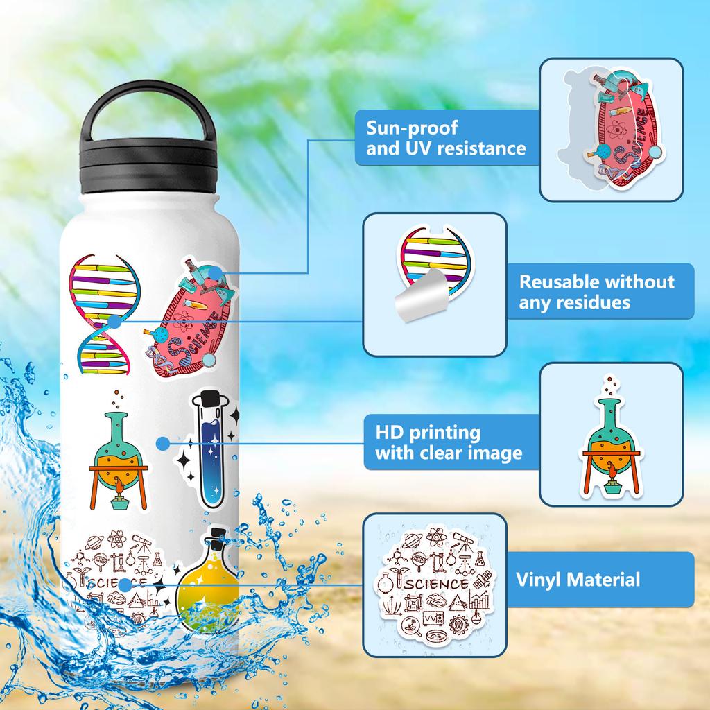 50 SZT. Naklejki Edukacyjne do Laboratorium Naukowego, Wodoodporne Naklejki Graffiti na Butelkę na Wodę, Notatnik, Bagaż