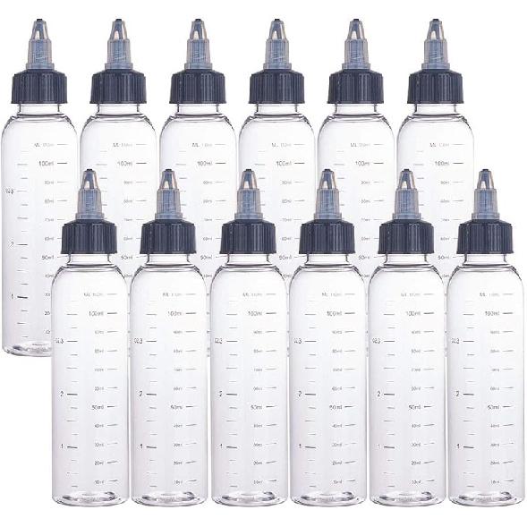 BENECREAT 15 Pack 50ml Transparent Plastic Dispensing Bottle with Twist Cap and Graduated Measurement for Liquids, Inks, Oils, Arts and Crafts