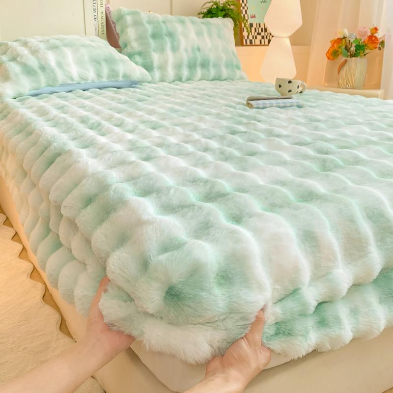 Winter Bed Sheets for Winter Rabbit Fleece Solid Color Fitted Bed Sheet Fluffy Plush Bed Cover Warm Mattress Protector Bed