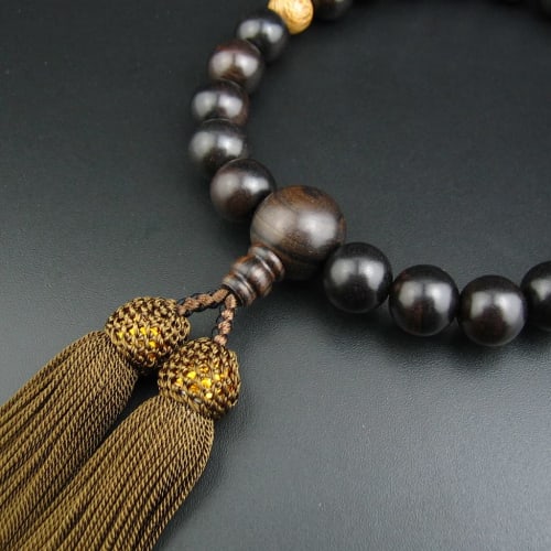 Myorenka Men's Prayer Beads, Ebony, 13mm, 22 Beads, Simple Style, Made of Ironwood (Tagaya), with Prayer Bead Case, Suitable for Funerals, Buddhist Me