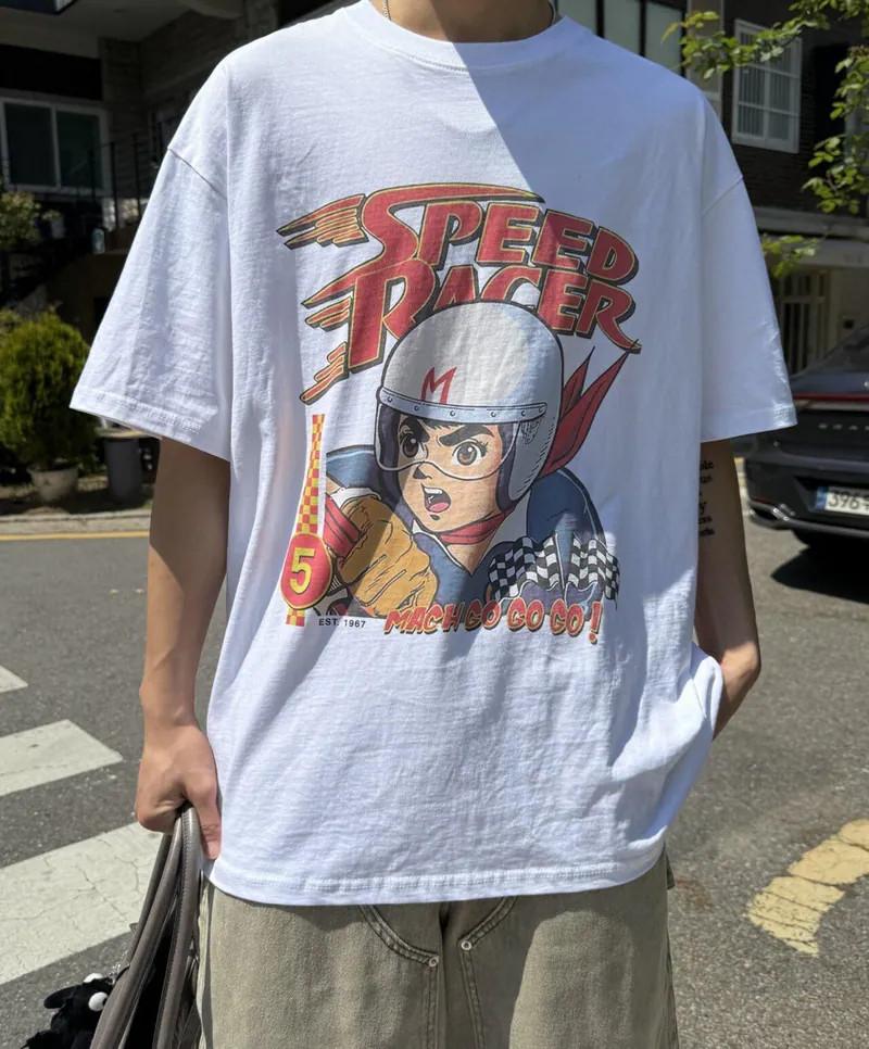 Rare Speed Racer Basic Style Unisex White T shirt Retro tee Unisex T-Shirt XXL