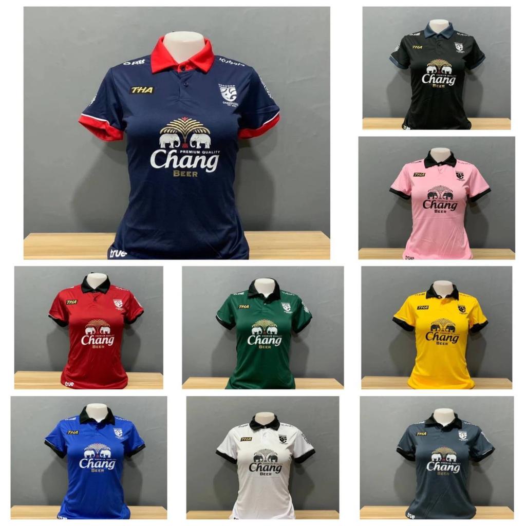 Thailand National Women Football Soccer Training JERSEY CHEER Fan Print Vintage Retro Elephant Quick Dry Polo Shirt Short Sleeve Uniform Sport Outdoor
