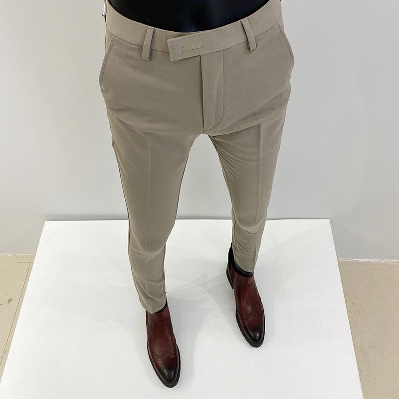 Men's Spring/Summer 2025 Elastic Slim Fit Korean Style Non-Iron Solid Color Business Casual Trousers