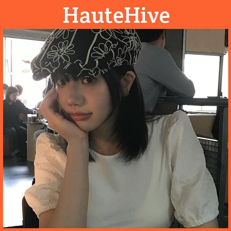 Fashionable Round Top Beret Hat With Handcrafted Floral Embroidery