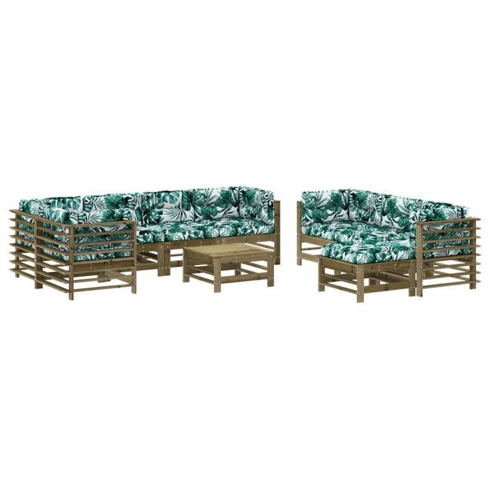VidaXL Salon de Jardin avec Coussins 10 pcs, Canapé avec Dossier, Ensemble de Meubles avec Table Basse Patio Terrasse, Bois 3186101