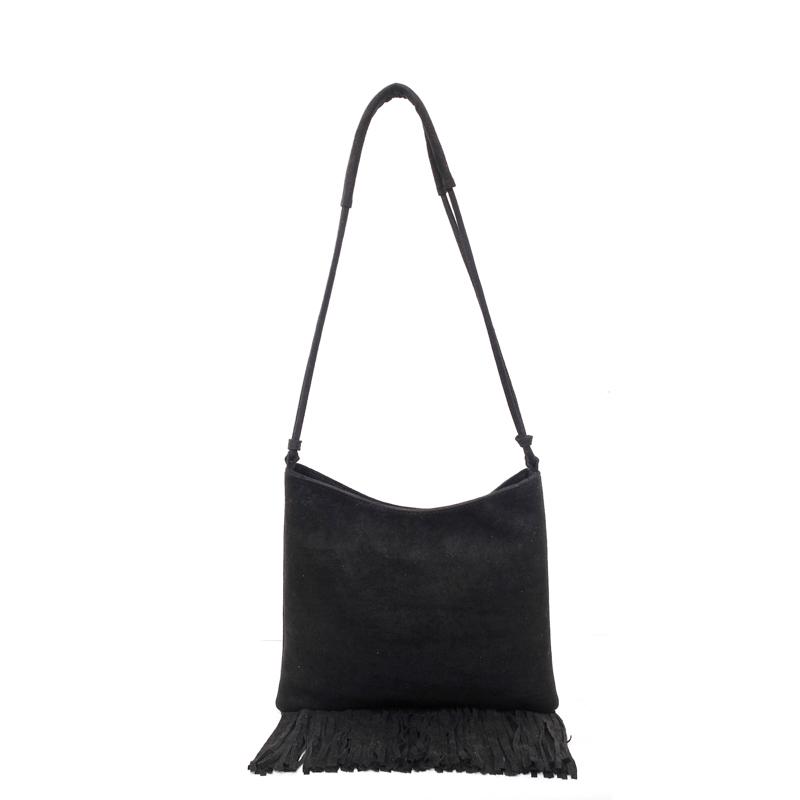 Fashi Natial Style Suede Tassels Hasp Shoulder Bags 2026 High Quality Simple High Quality Sweet Women s Crossbody Bags чёрный