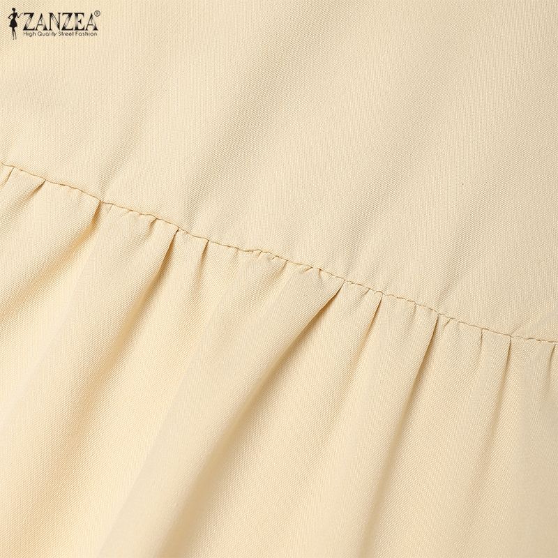 ZANZEA Women Casual Turn Down Collar Loose Short Sleeve Long Dress