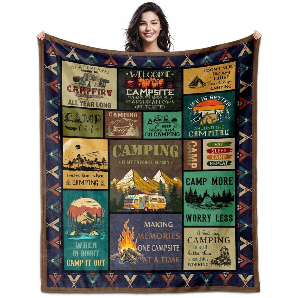 Camping Series Green Tree Printed Blanket Men'S And Women'S Four Seasons Available Soft Blanket Flannel Blanket