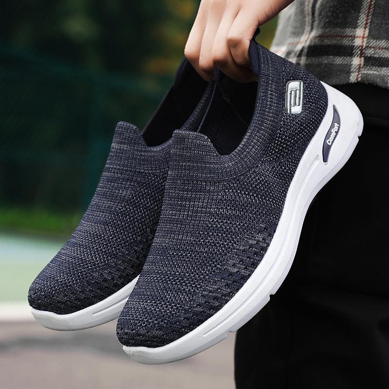 Shoes Men's Foreign Trade Men's Shoes One-pedal Casual Shoes Fly-woven Breathable and Non-smelly Foot Dad Shoes Middle-aged and Elderly Men's Shoes