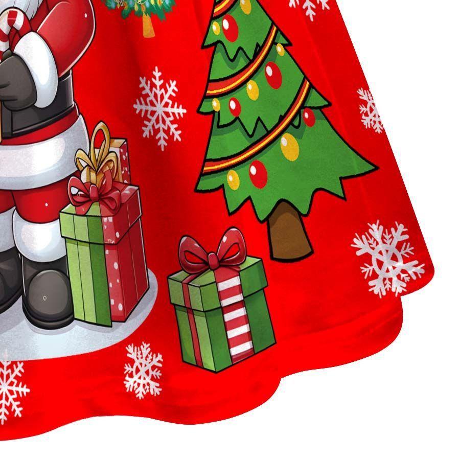 Dětské Dívčí Kreslený Santa Claus Vánoční Strom Los Tisk Volánové Rukávy Novoroční Šaty