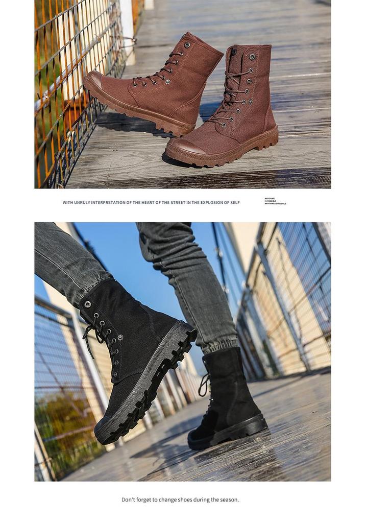 Botas Martin de Lona de Cano Alto com Sola Grossa - Sapatos Esportivos Outdoor da Moda