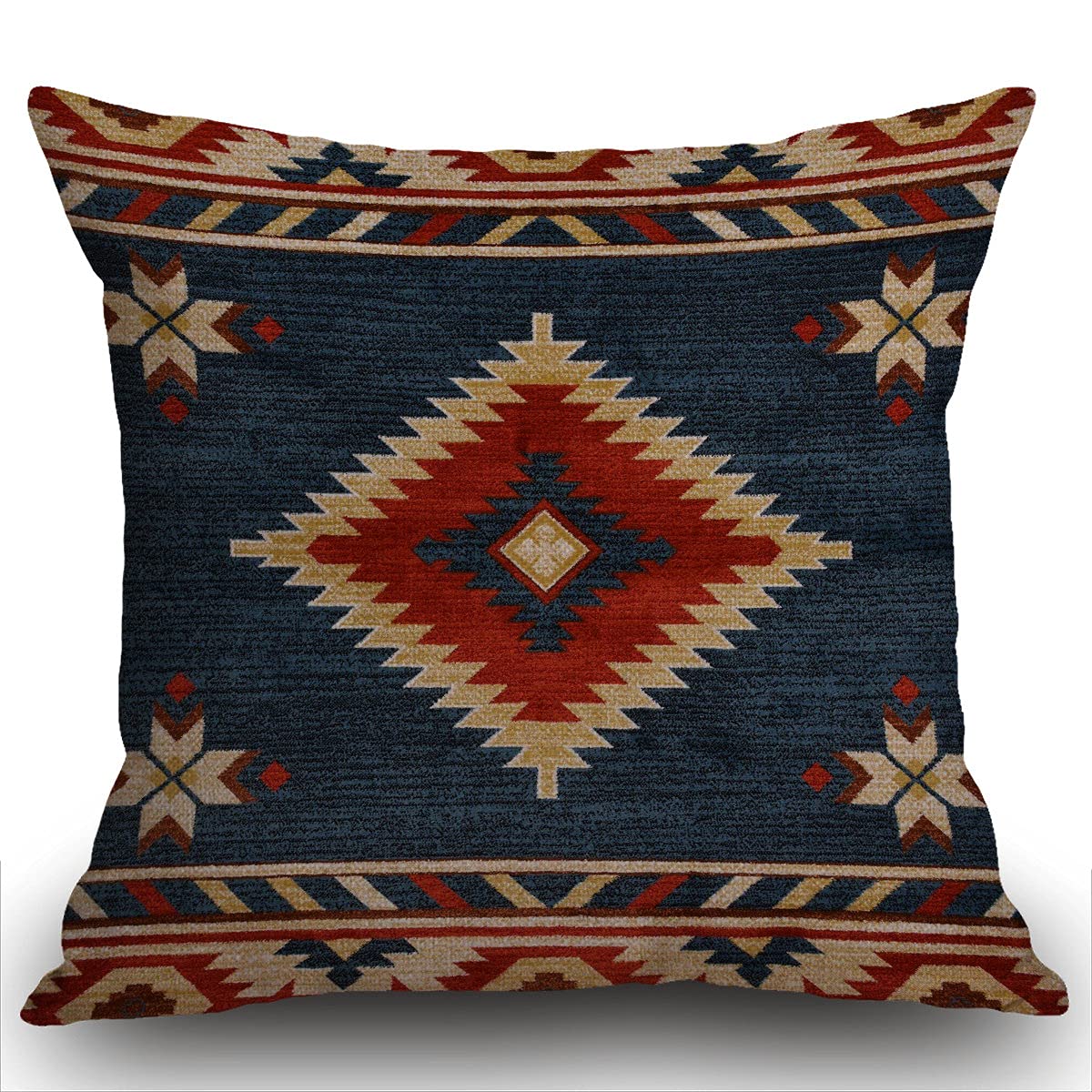 Exquisite Ornaments Unisex Blue/Red Southwestern Navajo Kilim Pillow Cover, Geometric Bohemian Tribal Home Decor (No Insert)