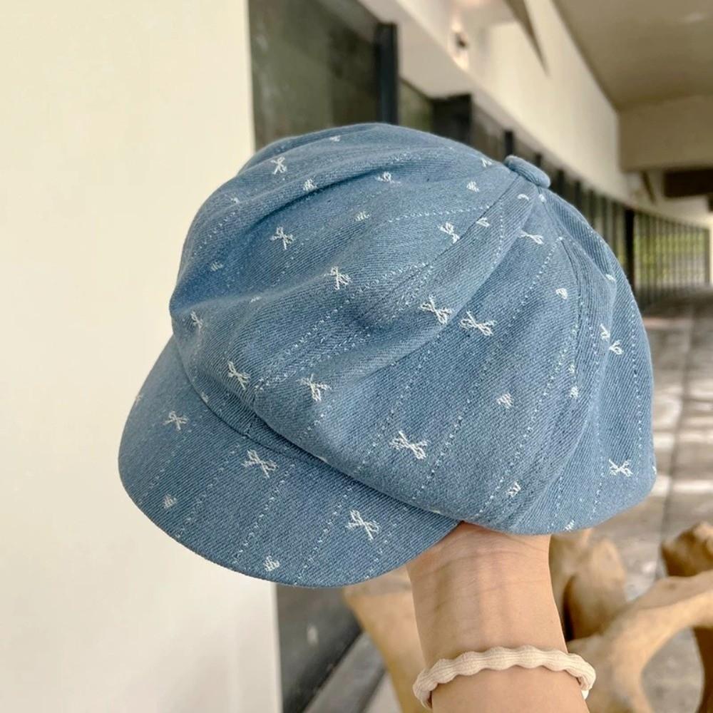 Cloud Retro Bow Beret Japanese Newsboy Cap Trendy Octagonal Cap  Streetwear