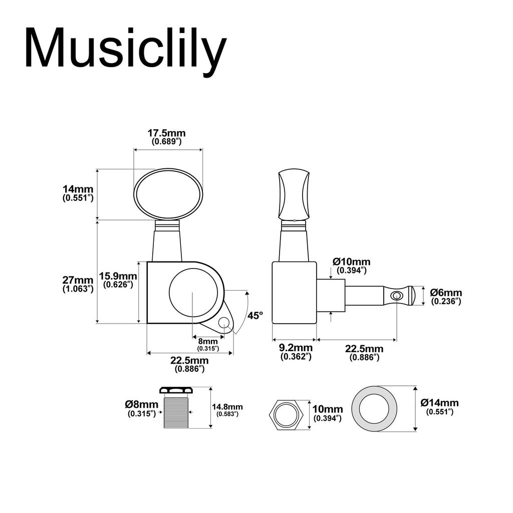 Musiclily Pro Guitar Tuners for Electric Kidney Button Chrome 6-in-line Stratocaster/Telecaster Guitars,