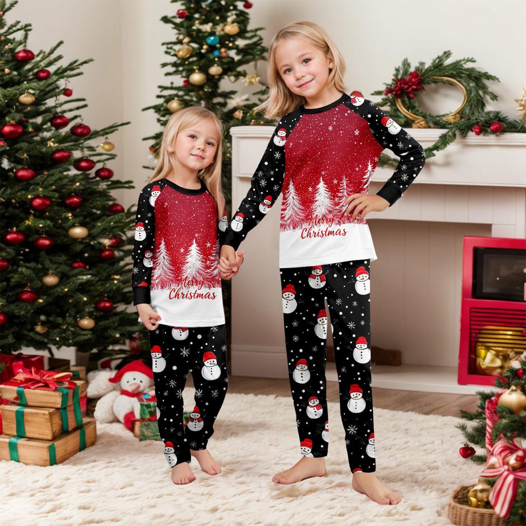 Weihnachtsdruck Süßes Familienset Schlafanzug, Hauskleidung, Familienset Langarm Oberteil Hosen Set