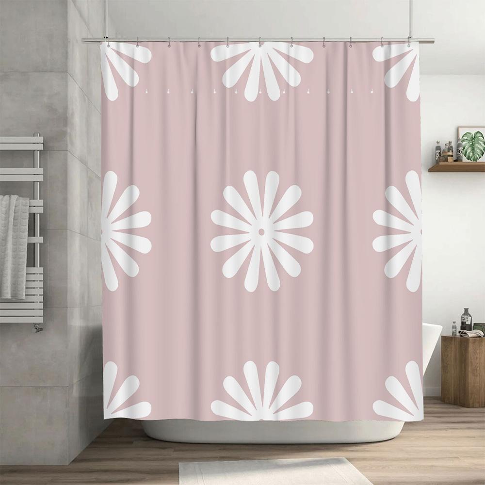 Charming Daisy Bliss: Pink and White Floral Shower Curtain for a Cozy and Whimsical Bathroom Décor