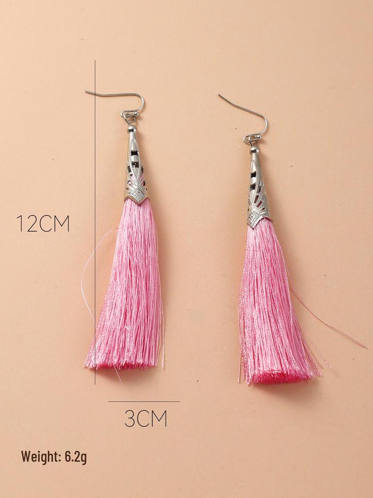Ice Silk Tassel Earrings with Metal Cap - Korean Style Celebrity Dangle Hooks