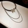 Butterfly Choker Fringed Leather Necklace Female Niche Double Clavicle Chain Babes Sweet Cool Yabi Wind Collar Necklace