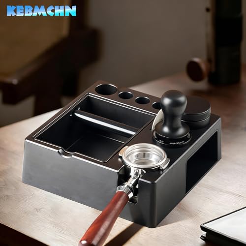 Espresso Knock Box, Multifunctional Coffee Accessory Storage Box with 51mm-58mm Tamper Base, Knocking, Tamping, and Storage, 9-in-1 Coffee Tamper, ABS